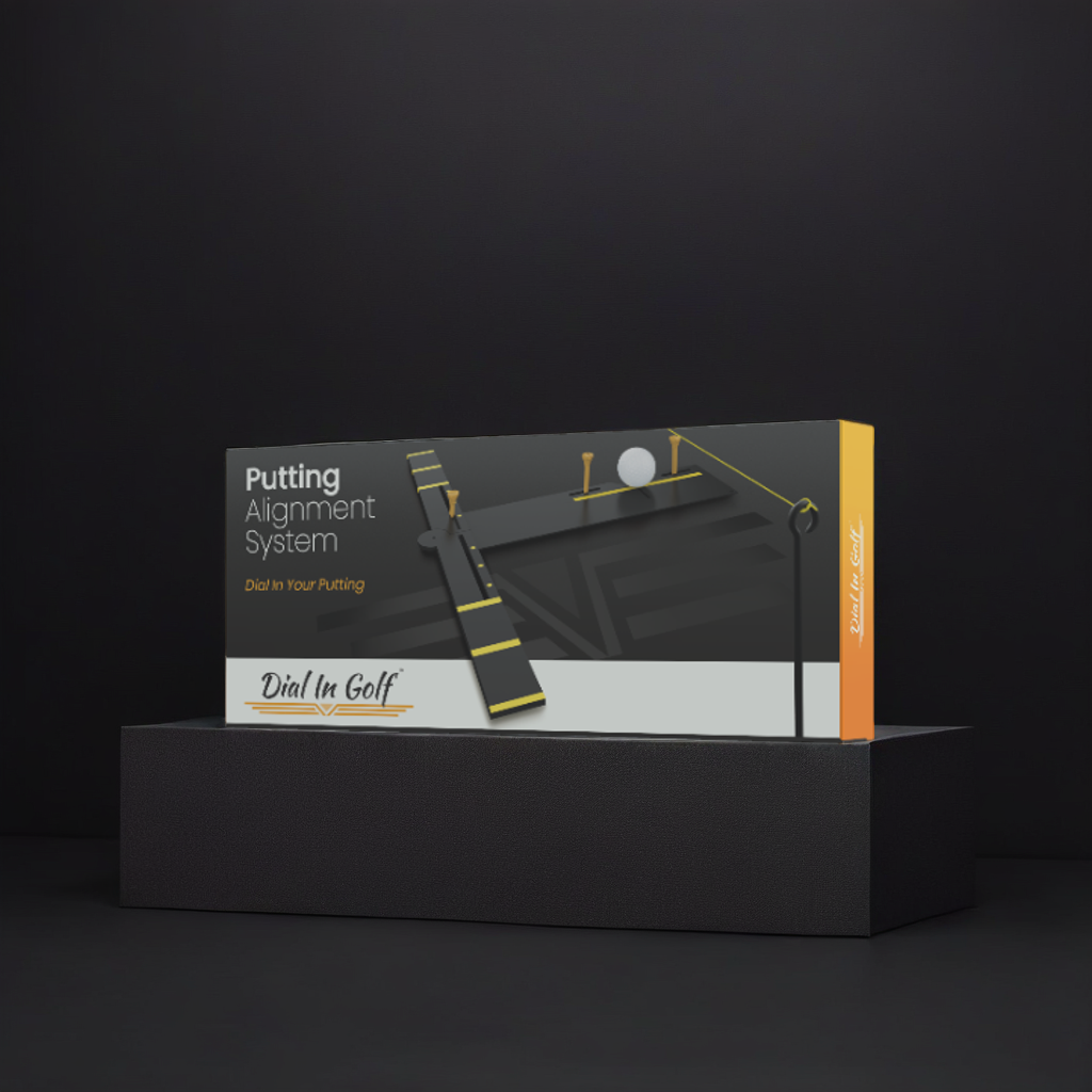 Dial In golf putting aid with alignment and mirror system Packaging Box_on_Stand